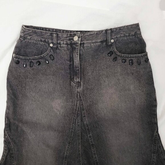 Vintage 80s 90s Jeanology Women's Denim Skirt Black Wash Gems Mermaid 10 - Picture 4 of 10
